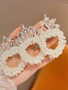 2pcs Pearl Headband Crown Hair Tie Elastic Band Ball Hair Tie Girls Hair Accessories Pearl Elastic Band Ponytail Fixing Headpiece - Style B - View 4