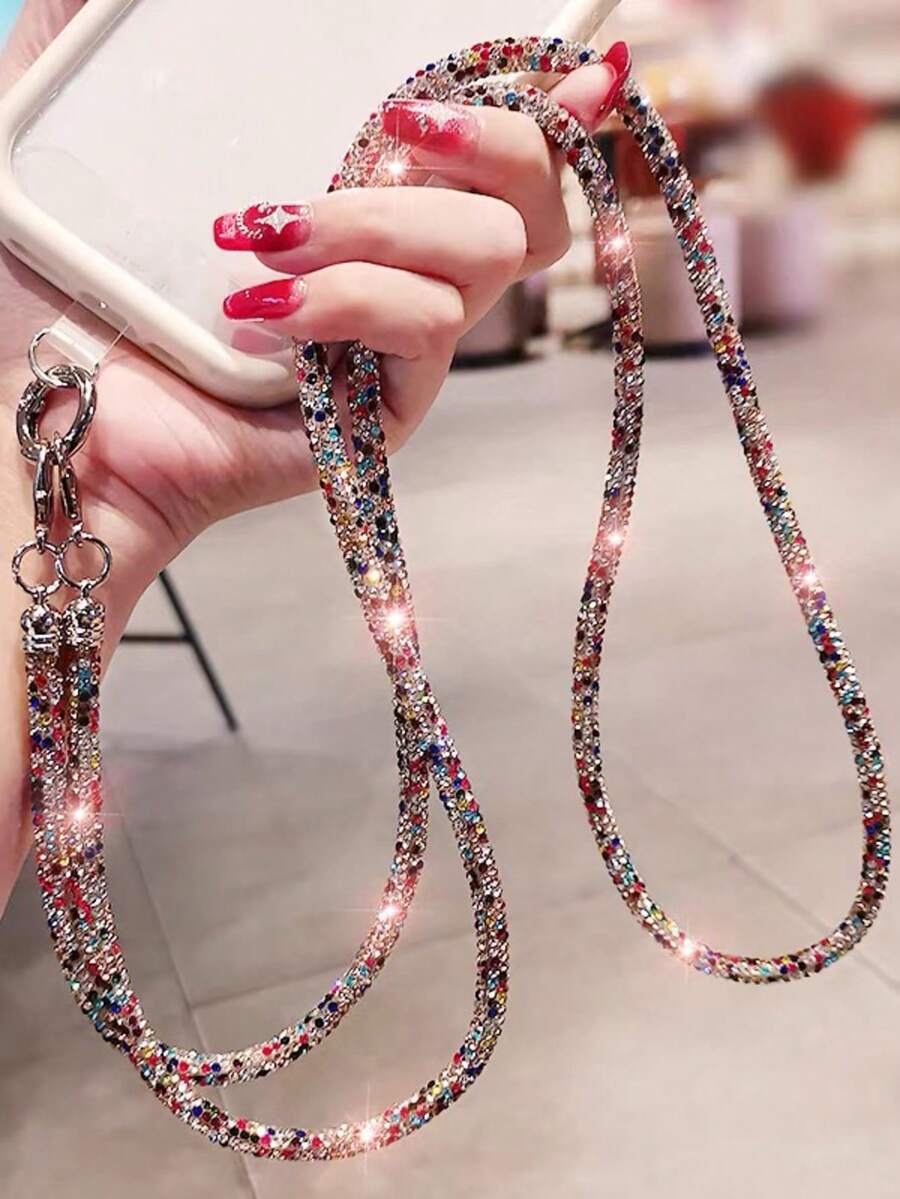 1 pièce Cordon de téléphone bandoulière long, sangle de poignet et de cou multifonction avec strass, bracelet mode pour femmes, convient pour les voyages en plein air, la randonnée, les achats, unisexe, porte-téléphone à corde courte, bracelet de smartphone, cordon de protection de smartphone, porte-clés, accessoire de téléphone, pendentif de téléphone, breloque de téléphone, rentrée scolaire, Coupe du monde - Multicolore - Voir 1