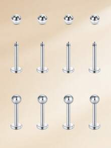 CIZME 10pcs 16G Lip Rings Labret Piercing Jewelry Lip Studs,Medusa Monroe Rings Studs 316L Stainless Steel Tragus Helix Cartilage Earring Stud Rings Piercing Jewelry Bar Length 8mm 10mm 12mm - Silver - View 6