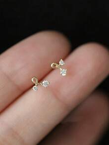 SYMFNY 925 Sterling Silver Mini Ribbon Knot Stud Earrings With Sparkling Zirconia, Tiny 6mm Dainty Gold Earrings For Women, Hypoallergenic Minimalist Jewelry Gift - Earrings - View 4