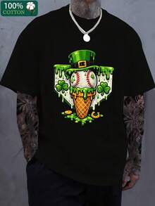 Printed Men's T-Shirt, Street Style Print, Y2k Hip-Hop Fashion Pattern T-Shirt, Fashion Casual Loose Men And Summer Essential - 黑色 - 查看 1