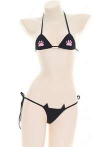 Womens Micro Bikini Suit Anime Bikini Cosplay Lingerie Kawaii Bra And Panty Set Cute V2KO - 418white - 查看 3