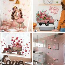 BRUP 1/2sheets Pink "Mother's Day" Mother And Daughter Wall Stickers, Removable Crown Love Star Wall Decals For Girls Bedroom Nursery Kids Room Decor - Multicolor - View 5