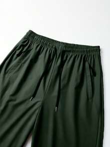 Plus Size Women's Casual Pants, Single Piece, Lightweight & Thin Fabric, High Elasticity For Comfort, Quick-Dry Technology, Breathable & Soft, Drawstring Waist With Pockets, Jogger Style For Gym, Yoga, Daily Wear, Versatile Solid Color Active Bottoms - 軍綠色 - 查看 6