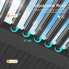 調整可能な金属製屋外日よけパーゴラ 12x20フィート カーテン＆ネット付き 雨樋システム ダークグレー 庭用 (12'x20'、黒色) - ブラック - チェックする 3