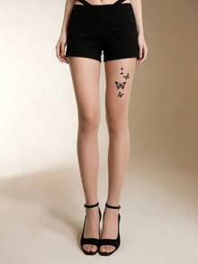 1双裸色透明连裤袜，印有五只蝴蝶图案，性感精致的昆虫纹样，适合都市时尚日常穿着。 - 彩色 - 查看 4