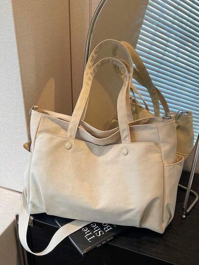 New Japanese-Style Solid-Color Casual Minimalist Tote Bag With Ample Storage; A Versatile, Multi-Pocket Handbag Perfect For Work, Commuting, Shopping, Travel, And School