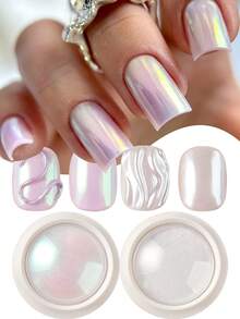 2PCS Faux Pearl Nail Powder White Pearlescent Moon Nail Glitter Effect Aurora Arcoiris Fantasy Nails Decoration Art Manicure Accessories For Marry - Multicolor - View 8