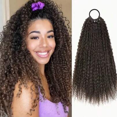 Women's Curly Long Ponytail Wig Pieces - Fluffy Synthetic Fiber Hair Accessories With Elastic Headband, Suitable For Parties And Daily Wear, Secure Fit