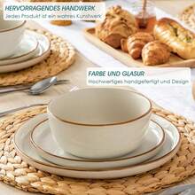 vancasso Kaffeebecher set, Kaffeetassen Set 6 Personen aus Porzellan, 480ML Tassen Set weiß, 6er Kaffeeservice mit Henkel, Tassen mit Henkel für Kaffee, Tee QE76 - Beige - Übersicht 5