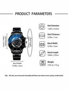 4PCS/Set Minimalist Men's Casual Business Stainless Steel Band Watch, Fashionable Quartz Watch With Calendar, Circular Dial With Scale, Stylish Jewelry Set, Suitable For Daily Commuting Wearing And Best Birthday Gift - Black - View 4