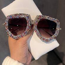 Women's Personalized Large Frame Glasses, Luxury Rhinestone Polygon Fashionable Metal Frame Fashion Glasses For Party - Multicolor - View 11