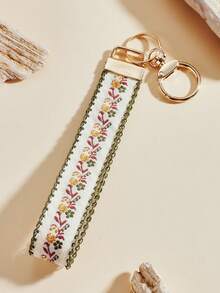 1个锌合金钥匙扣，钥匙链，包包挂饰，女士礼物，双层丝带钥匙扣，编织带钥匙扣，钥匙扣配件，腕带钥匙扣，印花丝带钥匙扣，女士汽车钥匙扣，女士包包挂饰钥匙扣，通用钥匙扣，女士时尚钥匙扣 - 彩色 - 查看 4