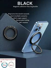 Magnetic Style Alloy Phone Ring Holder Stand, 1pc Magnetic Ring Holder, 3-Level Double-Sided Magnetic, Ultra-Thin & Strong Magnetic Force, 360° Rotation, Foldable Ring Phone Stand, Portable & Universal, Desktop Decor Design, Compatible With IPhone, Android Phones, Spring Birthday Gift, Gift For Family And Friends - Multicolor - View 13