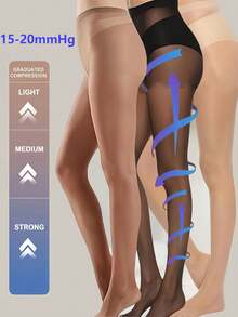 1/3 Pairs Women's 15mmHg Compression Pantyhose, Foot Grip Silicone, Graduated Compression Shaping Legs And Butt, Ultra-Thin Semi-Sheer Tights, Available In Black, Apricot, Coffee And Other Colors, Elegant, Comfortable And Skin-Tight, Smooth Sheer Pantyhose, Women's Compression - Multicolor - View 10