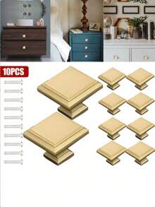 10pcs Simple Drawer Pulls. Suitable For Cabinets, Dressers, Shoe Racks, Wardrobes, Children's Rooms. High-Grade Zinc Alloy Material, Surface Mounted Single Hole Handles, Screws Included. - Multicolor - View 3