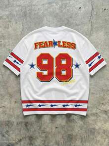 男士圆领T恤，运动街头风学院风图案T恤 - 白色 - 查看 4