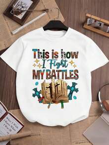 T-shirt da donna con stampa grafica a tema fede cristiana, 100% cotone, vestibilità comoda, traspirante, casual, con stampa grafica unica. - Bianco - Visualizzare 2