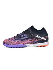MINGBIN 1 Pair Unisex Low-Top Outdoor Natural Grass Professional Sports Shoes, PU Front Lace-Up TF Studs Short Cleats, American Football Shoes For Teens And Campus - Black Purple - View 3