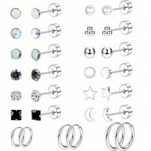 1件套不锈钢圆形立方氧化锆耳环套装，时尚首饰组合 - 彩色 - 查看 13