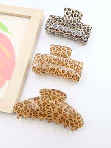 1pc Leopard Print Casual ABS Plastic Hair Claw Clip, Suitable For Daily Wear - Multicolor - View 2