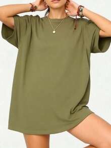 Women's Round Neck Short Sleeve Oversize Fit T-Shirt For Spring/Summer-Unisex Loose - Fit Comfortable Vintage Street - Style Cotton T - Shirt Top-Summer Casual Vintage Cotton Printed T-Shirts For Couples - 綠色 - 查看 7