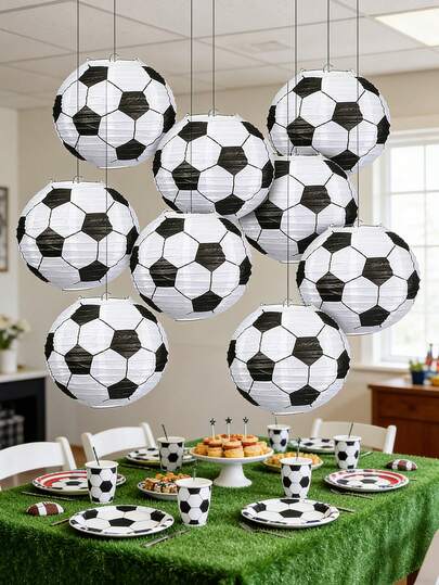 3/6 Stück 20cm schwarze & weiße hexagonale Fußball Papier Laternen Set, für Sport-Themen Partys & Sportveranstaltungen Dekorationen, Party Dekorationen | Fußball Thema Dekoration | Papier Laternen