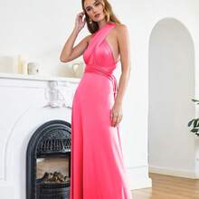 MisShow 72styles Infinity Dress With Bandeau, Convertible Bridesmaid Dress, Long, Plus Size, Multi-Way Dress, Twist Wrap Dress - Màu Hồng Tươi - Xem 7