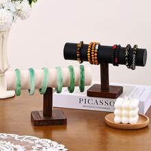 1pc Retro Walnut Wood Display Stand, Minimalist And Practical, Keeps Bracelets And Bangles Neatly Displayed, Declutters Desktop - Walnut Single-layer Bracelet Holder - View 3
