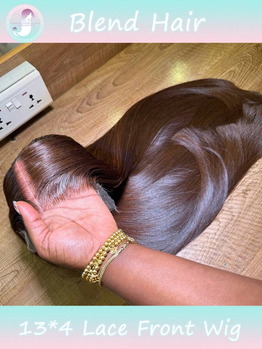 8-36 Inch Chocolate Brown 13x4 Straight Lace Front Wigs 180% Density Human Blended Hair 13x4 Brazilian Transparent Lace Frontal Wig 4# For Women Pre Plucked With Baby Hair(Blended Wigs-A Mix Of Human Blended Hair And Synthetic)Wigs Human Blended Hair/Women's Human Blended Hair Wig/Human Blended Hair Lace Front Wigs/Wigs Glueless/Bleached Knots/Pre Plucked/Lace Wig/Upgrade Your Look/Confidence Boost/Perfect Gift