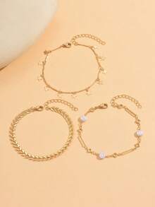 Set de 3 piezas de tobillera de tono dorado de moda multicapa, con decoración de colgante de estrella y borla, conjunto de joyas para mujer para fiestas en la playa, adecuado para uso diario y vacaciones en la playa - Dorado - Ver 2