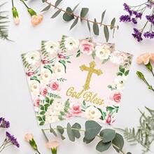 Floral God Bless Napkins First Communion Decorations White Baptism Paper Napkins For Newborn Shower Baptism, First Communion, Christening Decorations - Multicolor - View 9