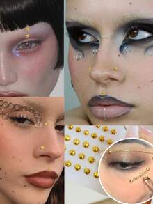 Stick On Fake Lip Stud Fake Nose Ring Hoop Fake Face Piercing Fake Nose Stud Fake Eyebrow Piercing Balls Silver Cool Punk Y2K Makeup For Halloween - Multicolor - View 5