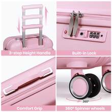 4pcs ABS Hard Shell Luggage Set Lightweight Carry-On Travel Trolley Suitcase With 360° Spinner Wheels - Pink - View 6