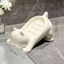 1/2个可爱猫咪造型皂碟 - 防水排水设计，耐用塑料浴室皂盒，带通风孔，便携轻巧，适合淋浴间、浴缸或梳妆台装饰，有效排水，家居装饰，时尚收纳，坚固耐用，宠物爱好者的理想之选 - 預設 - 查看 3