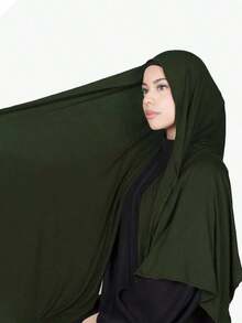 Women Classic Solid Color Long Shawl, Elegant Casual Fringed Scarf, Premium Knitted Modal Jersey Hijab, Turban Style Wrap Suitable Daily Life, Travel And Gatherings Dress - 灰色 - 查看 6