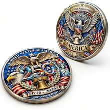 Kumim Replica Coin, 3D Embossed Coin, 250th Anniversary Commemorative Coin, White Eagle Commemorative Coin, 1776-2026 Anniversary Commemorative Coin, Creative Commemorative Coin, Double-Sided Historical Design, Collectible Commemorative Coin, 250th Anniversary Commemorative Gift, Suitable For Christmas, Halloween, Valentine's Day Gifts And Display Commemorative Coin Gifts - 金色 - 查看 5