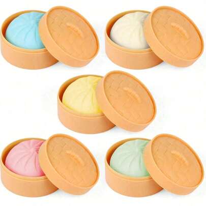 1/4pcs Daily Stress Relief Toy, Colorful Dumpling Squeeze Ball, Sensory Calming Toy, Squishable Dough Ball Stress Relief Hand Toy, Elastic Desktop Toy With Food Steamer, Games And Party Favors, Suitable As Gifts Or Party Favors