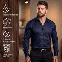 Men's Satin Shirt Premium Fabric Simple Regular Fit Button - Navy Blue - View 7