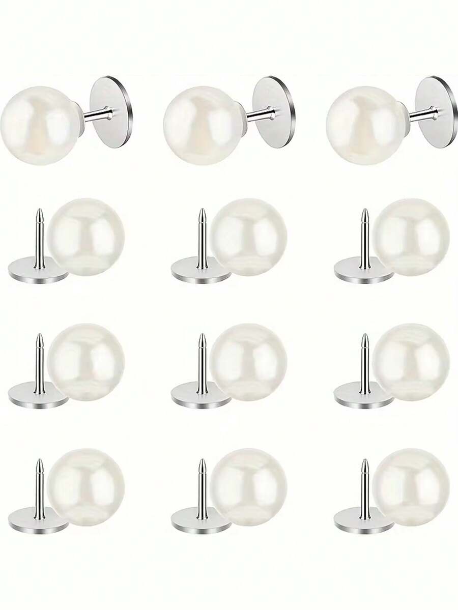 12pcs No-Sew Detachable Reusable Pearl Rivet Buttons, Suitable For Clothing Crafts, White Snap Buttons, Elegant DIY Fashion Accessory (12mm) - White - View 1