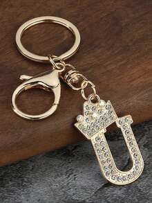 1pc Fashion Zinc Alloy Rhinestone Letter Keychain, Elegant Charm For Bag/Backpack - Perfect Gift Car Accessories Bag Charm School Cute Goth Y2k - Gold - View 28