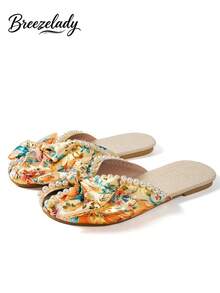 Women's Student Back-To-School Season Full-Print Faux Pearl Design Bow Flat Sandals Outdoor Fashion Wedding Work School Dormitory Vacation Travel Beach Can Be Worn - 金色 - 查看 14