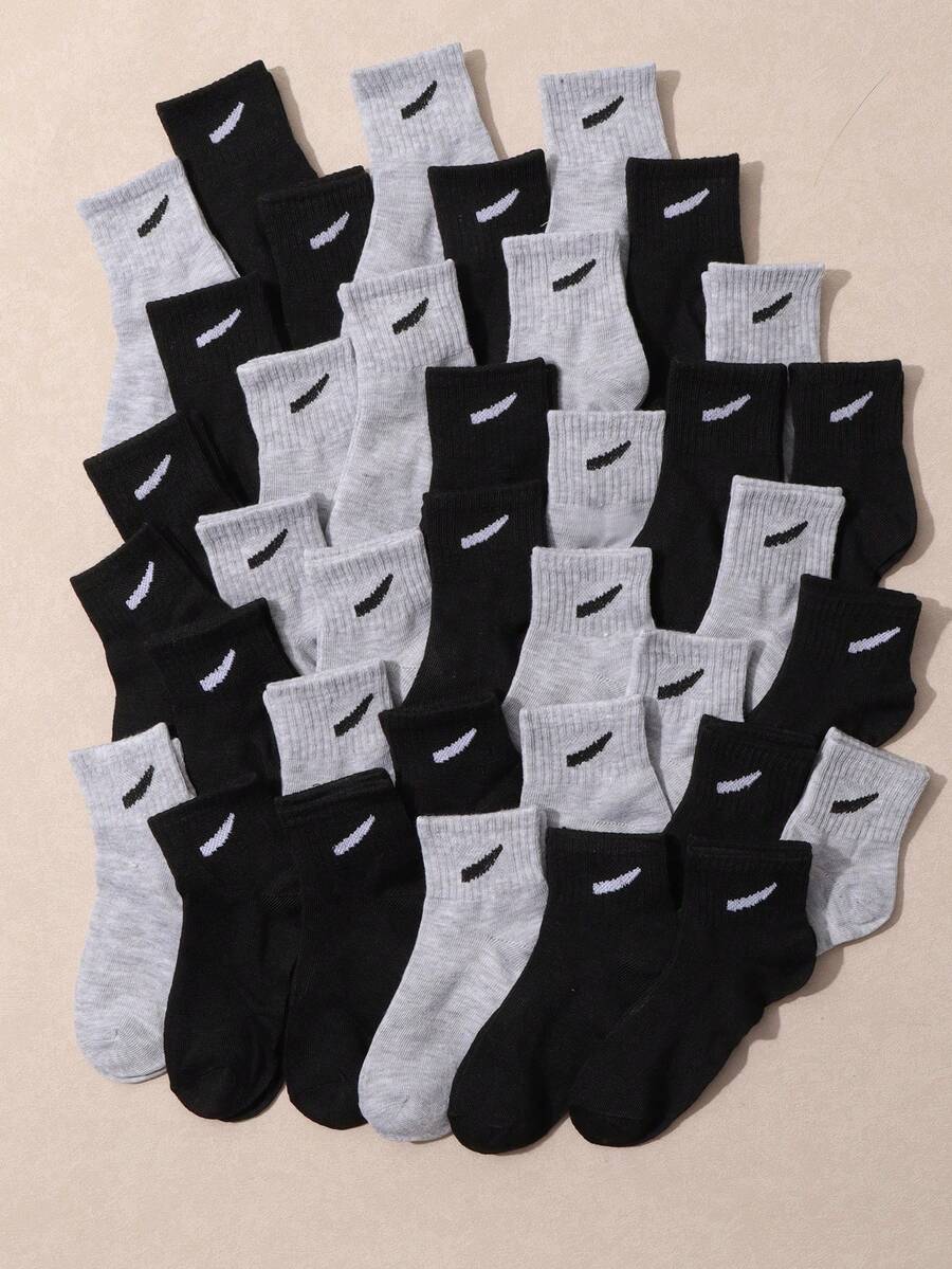 10 Pairs Kids' Solid Color Casual Mid-Calf Socks - Multicolor - View 1