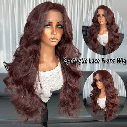 Tóc giả Karnika Roan 13x4 Lace Front, dài 22 inch, kiểu tóc gợn sóng tổng hợp, mật độ 150%, kiểu tóc giả Lace Front trông tự nhiên, sợi chịu nhiệt, thích hợp cho sử dụng hàng ngày, dự tiệc, lễ hội, người mới bắt đầu.