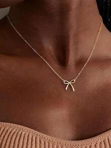 1件蝴蝶结吊坠项链，女士奢华简约锁骨链，精致礼物，适合日常佩戴 - 彩色 - 查看 3