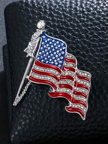 复古美国国旗胸针，防晒小别针，油画风格国旗胸针，镶钻美国国旗爱国徽章，男女皆宜，独立日、退伍军人节、7月4日节日配饰 - 紅白藍 - 查看 5