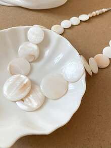 1pc Hawaii Style Natural Shell Necklace, Bohemian Round Beaded Choker Necklace, Versatile Natural Shell Necklace For Women, Suitable For Beach Vacation, Travel, Daily Decoration, Outfit Matching, Dating, Party, Holiday Gift - White - View 2