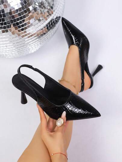 2026 Classic French Pointed Toe Alligator Embossed Heels, Elegant Women's Casual, Outdoor, Party Pumps