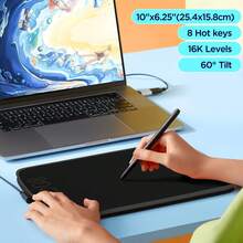 UGEE M908 10x6.25英寸数位绘图板，16384级压感，带滚轮和8个快捷键，兼容Windows、Android及其他设备 - 黑色 - 查看 2