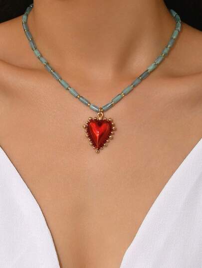 1 pieza Elegante collar con colgante de corazón de perla falsa en múltiples estilos, adecuado para uso diario, vacaciones, fiestas, combinando con atuendos sexys. Tenga en cuenta que cada colgante de resina tiene una puerta de inyección de moldeo en la parte inferior.
